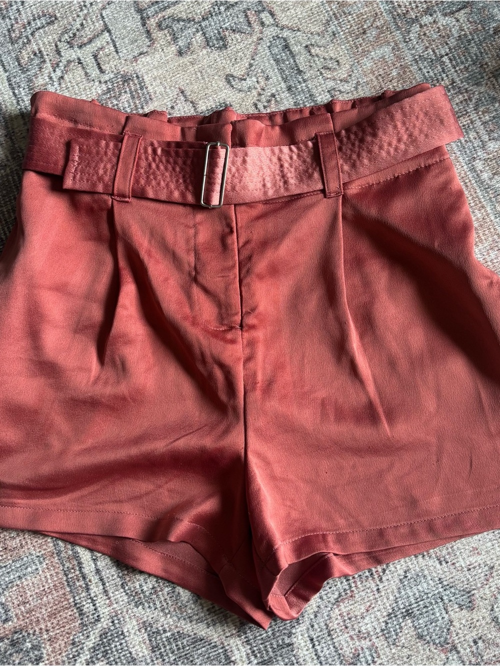 Dynamite High-Waist Belted Shorts in Rust